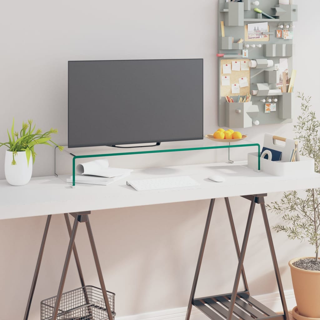 vidaXL TV Stand Monitor Riser Clear Glass Laptop Desk Shelf Desktop Stand