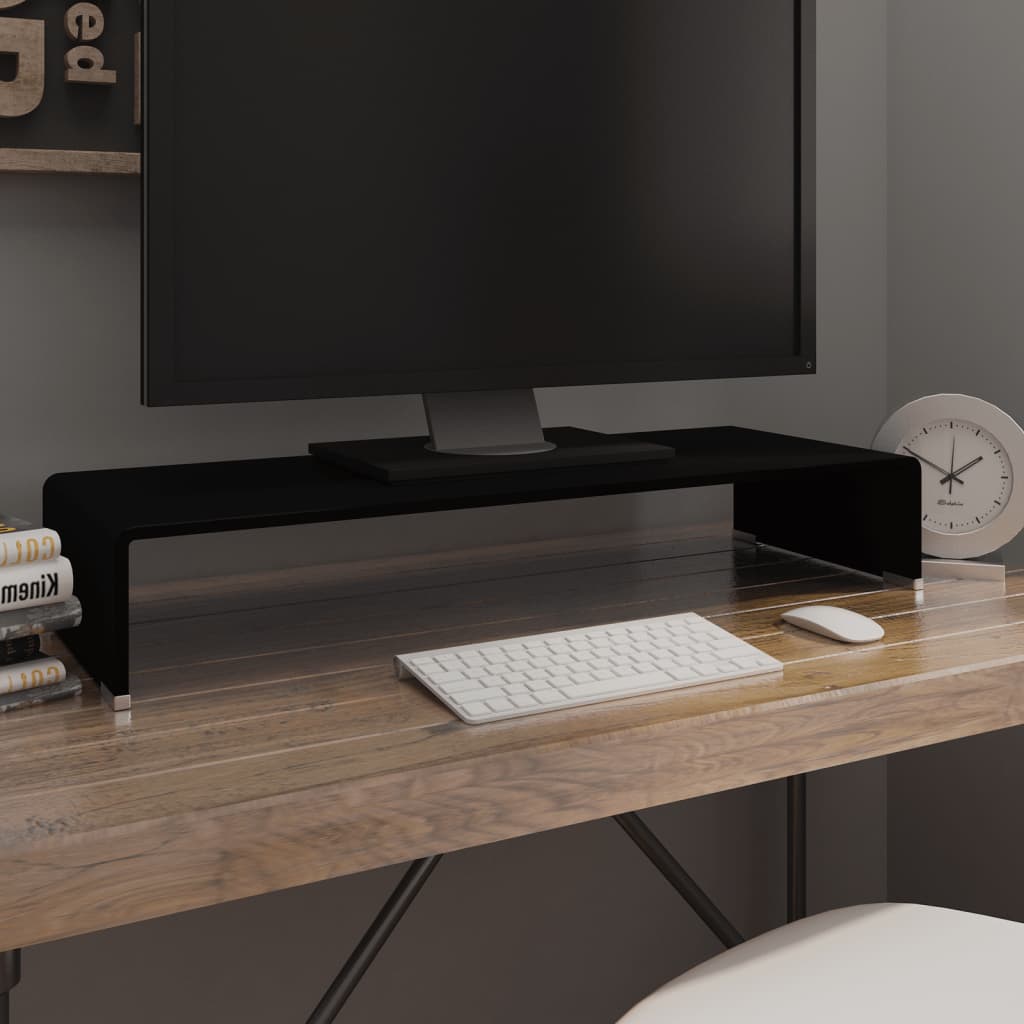 vidaXL TV Stand Monitor Riser Clear Glass Laptop Desk Shelf Desktop Stand