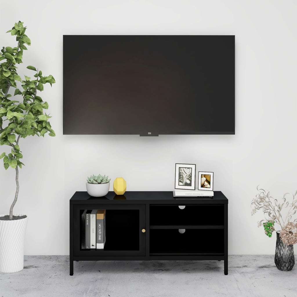 vidaXL TV Stand TV Console Sideboard TV Unit Home Media Unit Steel and Glass