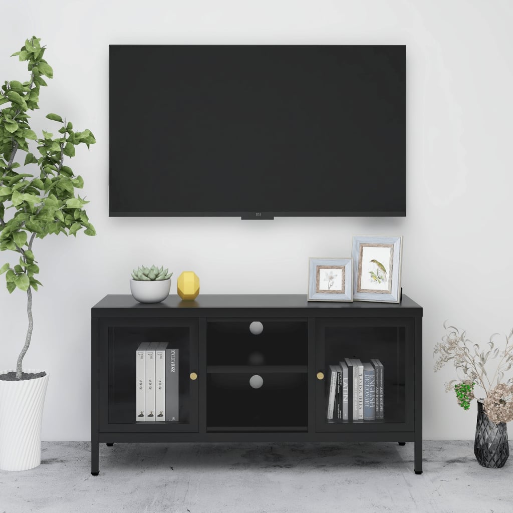 vidaXL TV Stand TV Console Sideboard TV Unit Home Media Unit Steel and Glass
