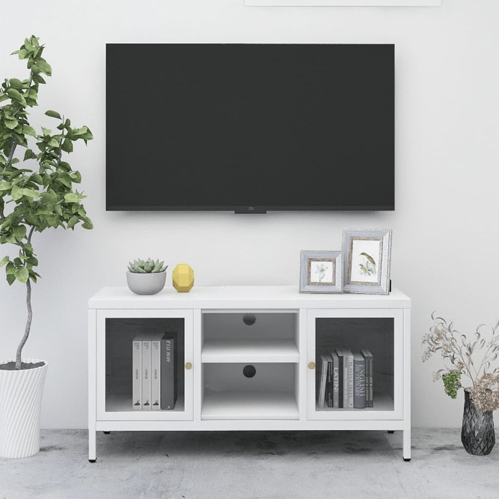 vidaXL TV Stand TV Console Sideboard TV Unit Home Media Unit Steel and Glass