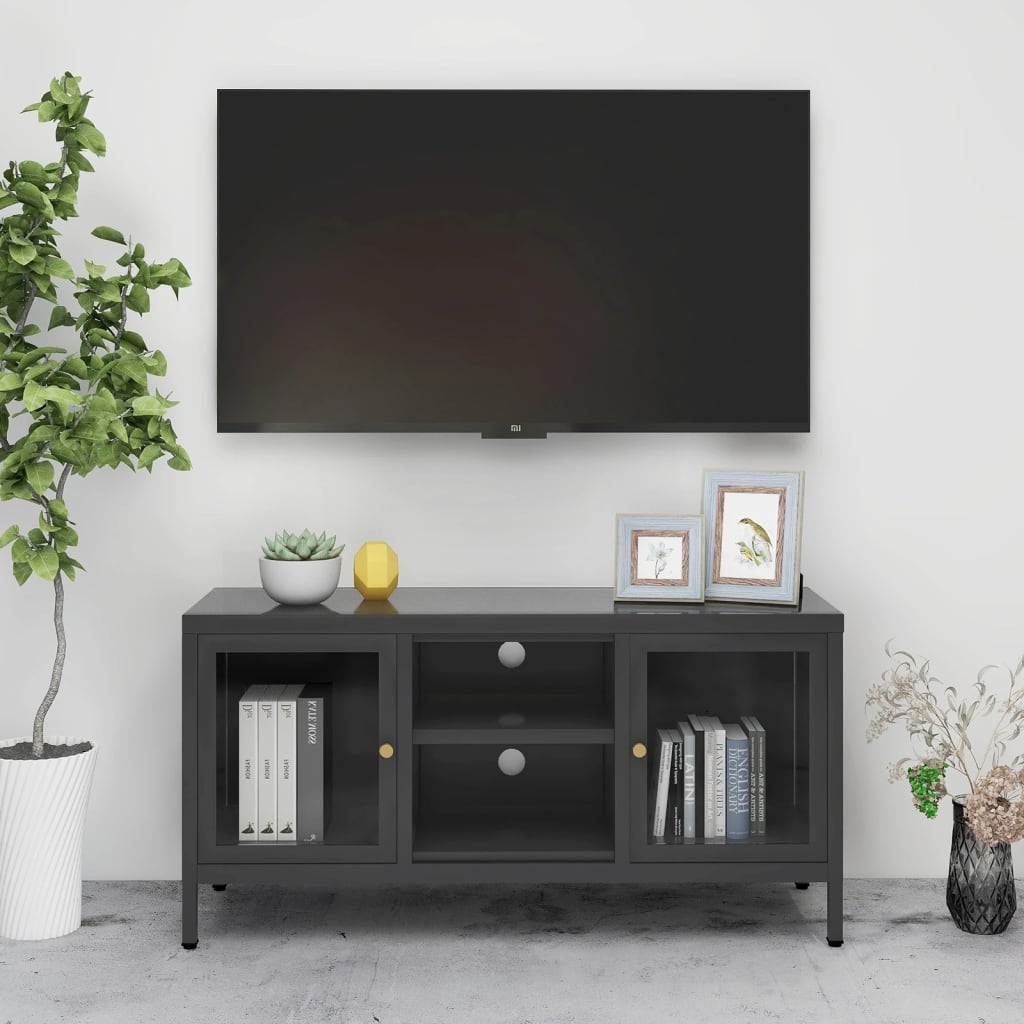 vidaXL TV Stand TV Console Sideboard TV Unit Home Media Unit Steel and Glass