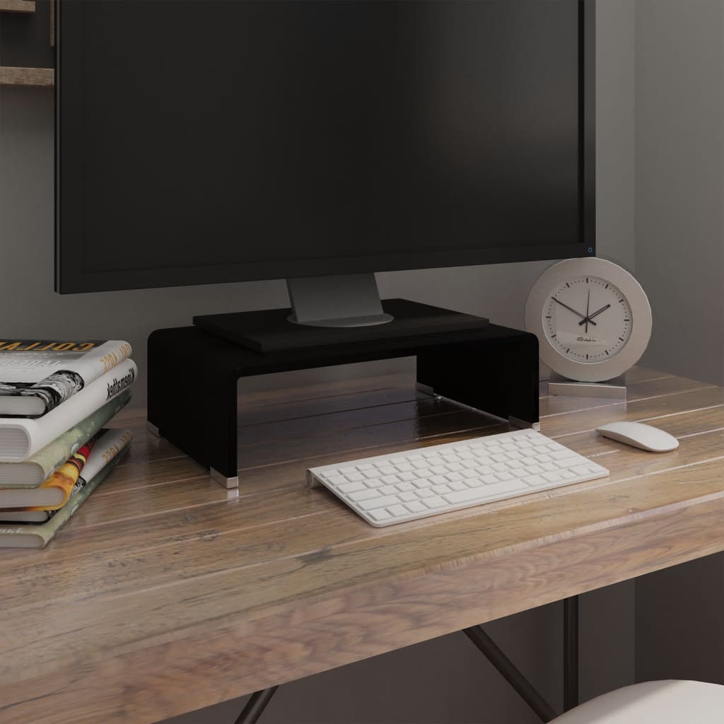 vidaXL TV Stand Monitor Riser Clear Glass Laptop Desk Shelf Desktop Stand